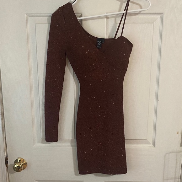 Windsor Brown Glitter One-Shoulder Hoco Homecoming mini Dress XS - Picture 1 of 6